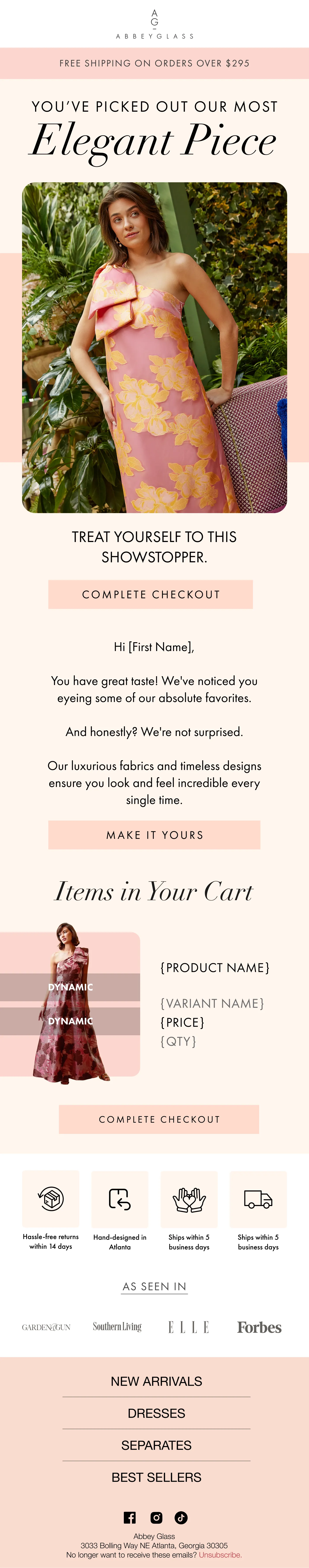 Cart recovery email — Abbey Glass
