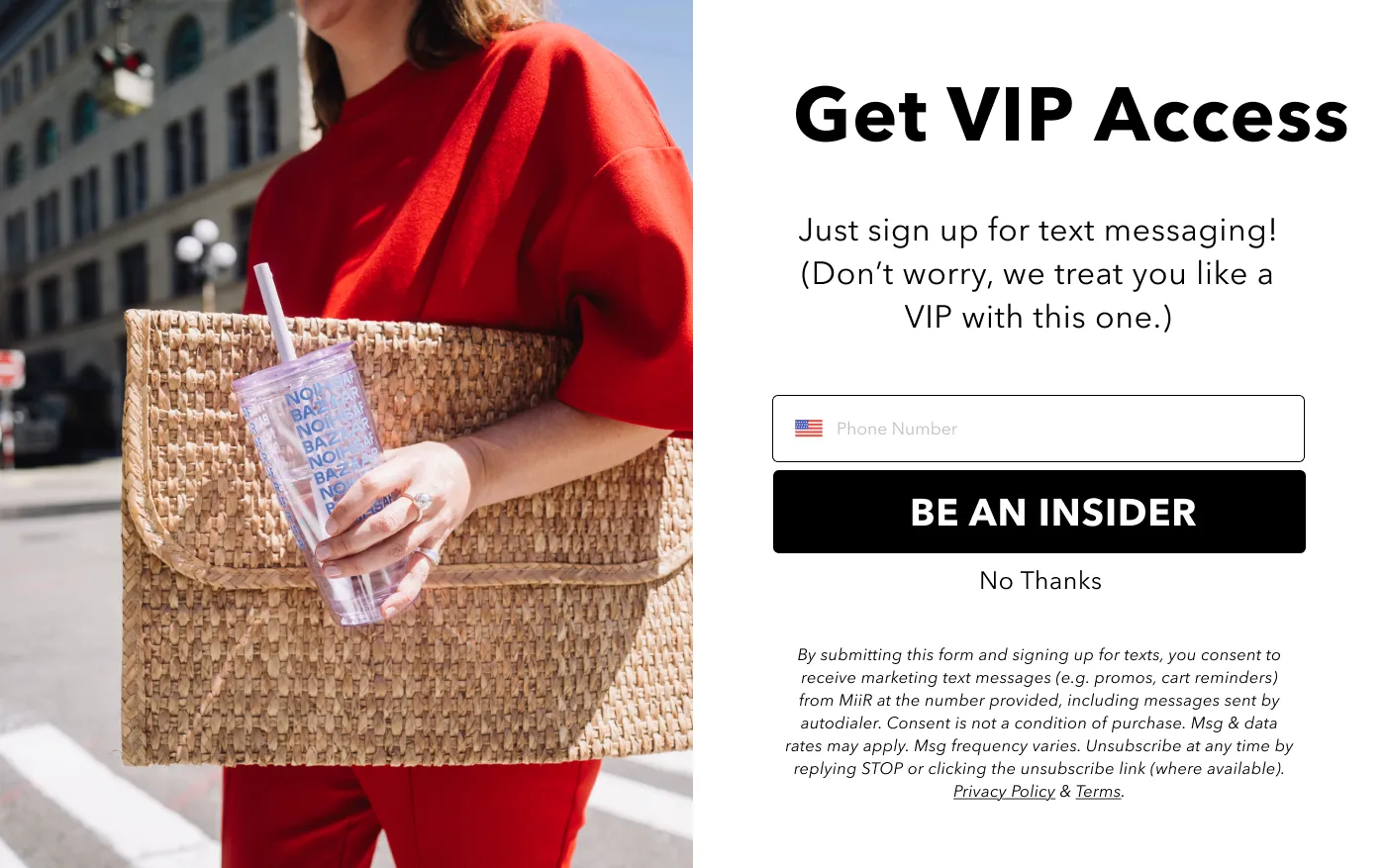 SMS capture popup — Get VIP Access